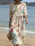 Women's Casual Cotton-Linen Floral Print Maxi Dress