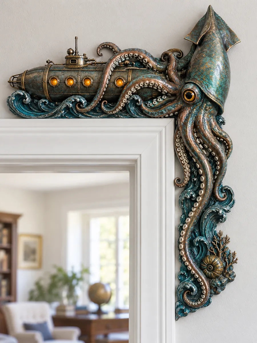 🦑Steampunk Kraken & Submarine Door Frame Corner Decor