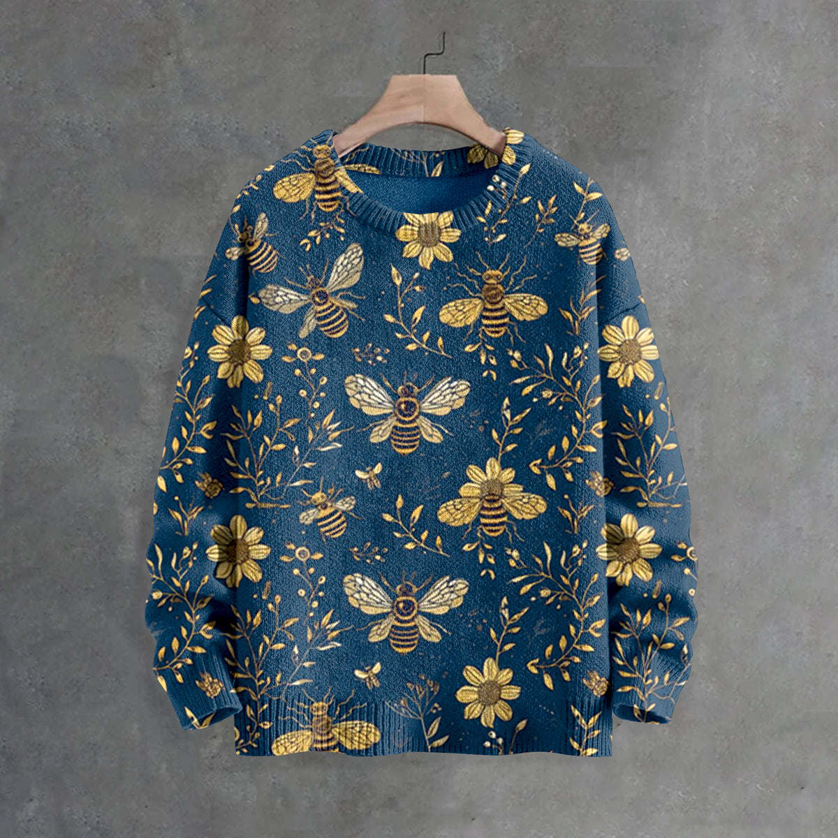 Men's Bees And Flowers Botanical Art Print Casual Knit Crew Neck Sweater